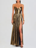 Party Dress Maxi Gold Sleeveless Backless Sexy Semi Formal Gown