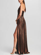 Party Dress Maxi Gold Sleeveless Backless Sexy Semi Formal Gown