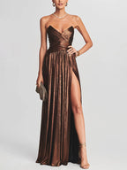 Party Dress Maxi Gold Sleeveless Backless Sexy Semi Formal Gown