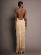 Party Dress Maxi Gold V-Neck Sleeveless Open Shoulder Sexy Semi Formal Summer Dress