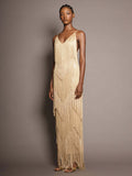 Party Dress Maxi Gold V-Neck Sleeveless Open Shoulder Sexy Semi Formal Summer Dress