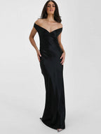 Party Dress Maxi Beige V-Neck Off-Shoulder Backless Chic Semi Formal Summer Gown