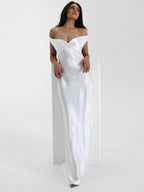 Party Dress Maxi Beige V-Neck Off-Shoulder Backless Chic Semi Formal Summer Gown