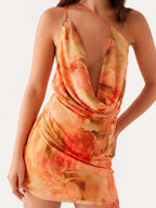 Midi Dress Floral Print Chiffon Chic Straps Neck Sleeveless Daily Summer Dresses