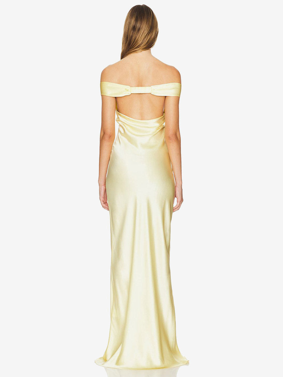 Party Dress Maxi Beige V-Neck Off-Shoulder Backless Chic Semi Formal Summer Gown