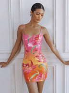 Bodycon Date Night Dresses Pink Sleeveless Sequins Sexy Straps Neck Midi Dress