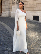 Date Night Dresses Maxi Split Front Sleeveless One-Shoulder Casual Blue Dress