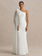 Date Night Dresses Maxi Split Front Sleeveless One-Shoulder Casual Blue Dress