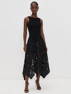 Date Night Dresses Midi Cut Out Sleeveless Jewel Neck Sexy Black Dress