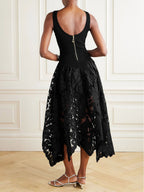 Date Night Dresses Midi Cut Out Sleeveless Jewel Neck Sexy Black Dress