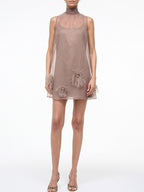 Mini Dresses Light Brown Sleeveless Lace Up Chiffon Short Dress For Women Mini Dresses