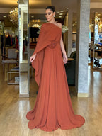 Party Dress Maxi Orange One-Shoulder Sleeveless Clothes Retro Semi Formal Summer Dress