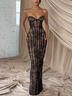 Date Night Dresses Bodycon Maxi Lace Sleeveless Backless Strapless Sexy Burgundy Dress