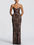 Date Night Dresses Bodycon Maxi Lace Sleeveless Backless Strapless Sexy Burgundy Dress
