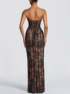 Date Night Dresses Bodycon Maxi Lace Sleeveless Backless Strapless Sexy Burgundy Dress