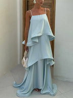 Date Night Dresses Maxi Sleeveless Straps Neck Sexy Yellow Bohemian Dress