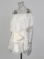 Daily Dresses Woman's Mini White Lace Off-The-Shoulder Raised Waist Dress