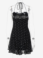 Mini Dresses For Woman Sleeveless Halter High Rise Waist Chic Black Backless Dress