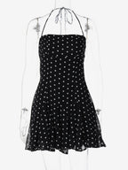 Mini Dresses For Woman Sleeveless Halter High Rise Waist Chic Black Backless Dress