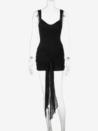 Party Dress Mini Black Straps Neck Lace Sleeveless Backless Casual Semi Formal Dress