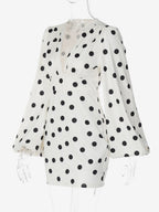 Date Night Dresses Summer Long Sleeves Polka Dot V-Neck Puff Sleeves Casual White Mini Dress