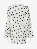 Date Night Dresses Summer Long Sleeves Polka Dot V-Neck Puff Sleeves Casual White Mini Dress