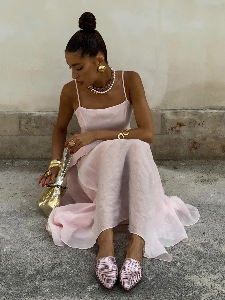 Two Piece Sets Pink Chic Daily Velour Straps Neck Sleeveless Backless Summer Top Skirt Sets