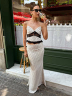 Two Piece Sets White Casual Polka Dot Lace Dating Straps Neck Sleeveless Summer Sets