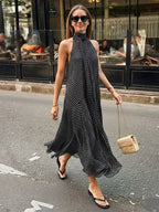Daily Dresses Woman's Maxi Black Sleeveless Backless Halter Polka Dot Summer Dress