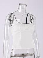 Tanks Black Cami Top Square Neck Pleated Casual Women Summer Camis