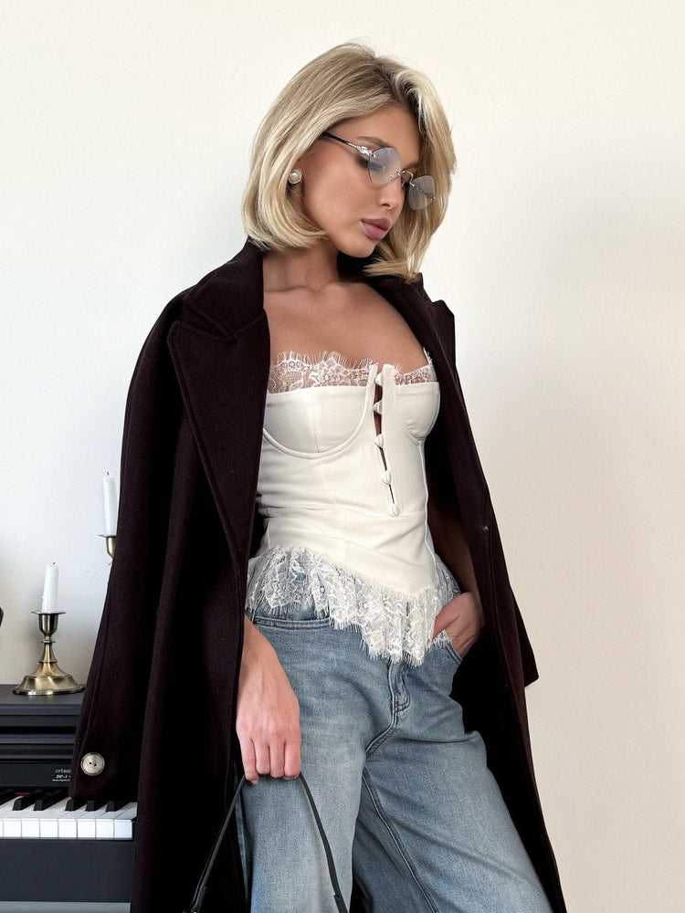 Vest Black Cami Top Straps Neck Lace Casual Backless Women Summer Camis