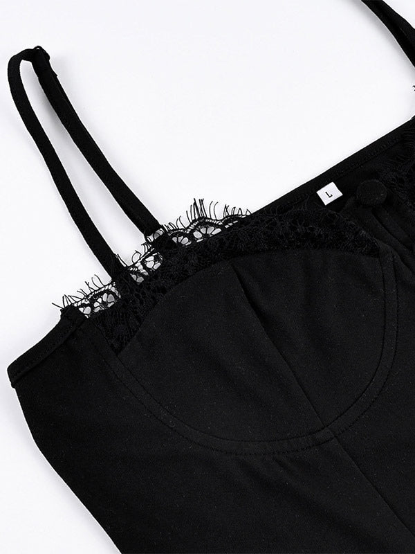 Vest Black Cami Top Straps Neck Lace Casual Backless Women Summer Camis