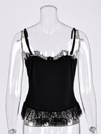 Vest Black Cami Top Straps Neck Lace Casual Backless Women Summer Camis