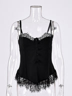 Vest Black Cami Top Straps Neck Lace Casual Backless Women Summer Camis