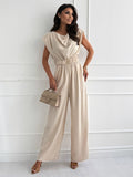 Jumpsuits Light Apricot Cowl Neck Sleeveless Straight Summer One Piece Outfit