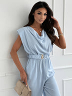 Jumpsuits Light Apricot Cowl Neck Sleeveless Straight Summer One Piece Outfit