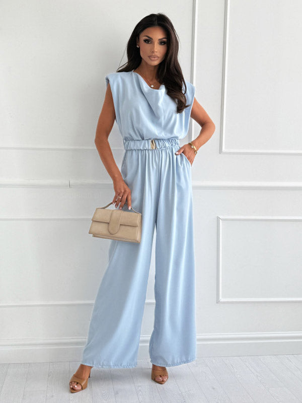 Jumpsuits Light Apricot Cowl Neck Sleeveless Straight Summer One Piece Outfit