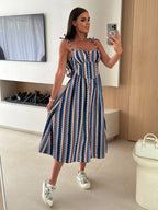 Floral Fruit Pattern Strapless Midi Gown Perfect For Casual Outings