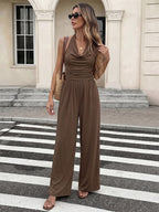 Jumpsuits Brown Sleeveless Backless Halter Straight Summer One Piece Outfit