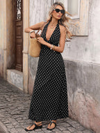 Sexy V Neck Polka Dot Maxi Dress With Halter Design Ideal For Vacation Street Style