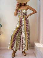 Jumpsuits Printed Strapless Sleeveless Lace Up Strapless Straight Summer One Piece Outfit