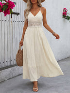Sexy Vacation Dress Cream Color Maxi Dress With Lace Waist Ideal For Summer Holidays