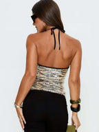 Leopard Cami Top Lace Up Backless Sexy Leopard Print Women Camis Tanks