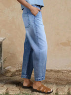 Jeans Light Wash Barrel High Waisted Cropped Denim Pants