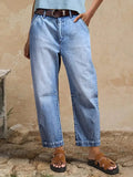 Jeans Light Wash Barrel High Waisted Cropped Denim Pants