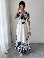 Floral Print Square Neck Maxi Dress For Women Elegant Summer Ready