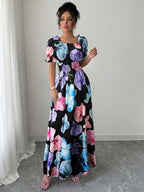 Floral Print Square Neck Maxi Dress For Women Elegant Summer Ready
