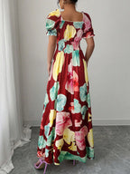 Floral Print Square Neck Maxi Dress For Women Elegant Summer Ready