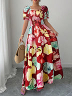 Floral Print Square Neck Maxi Dress For Women Elegant Summer Ready
