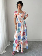 Floral Print Square Neck Maxi Dress For Women Elegant Summer Ready